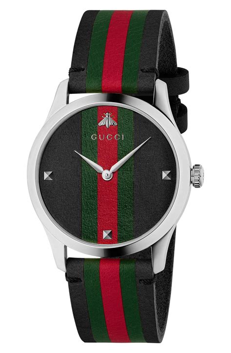 gucci men's g timeless black leather strap watch 38mm|Gucci watches ladies leather band.